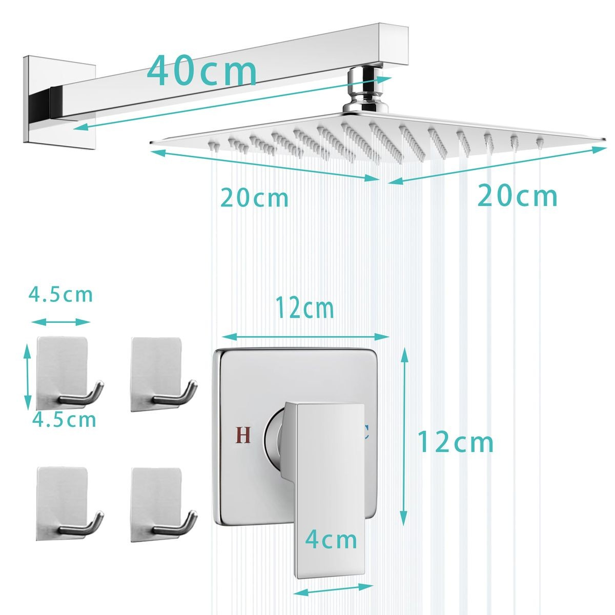 Shower Head, Arm and  Shower Mixer Set Bathroom sprinkler - Silver