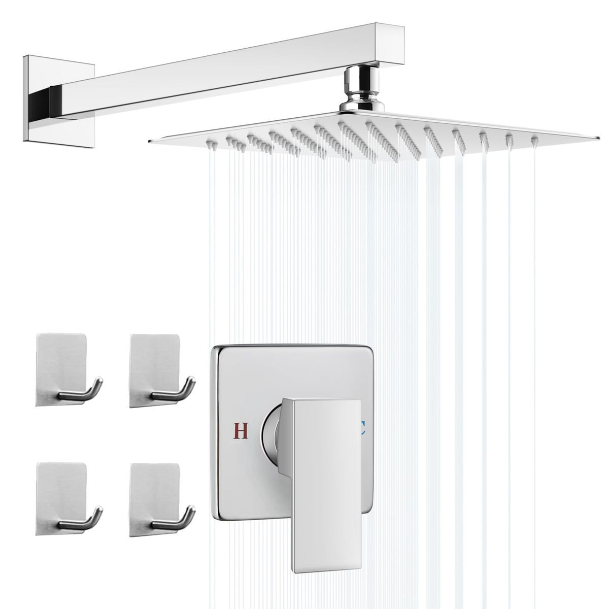 Shower Head, Arm and  Shower Mixer Set Bathroom sprinkler - Silver