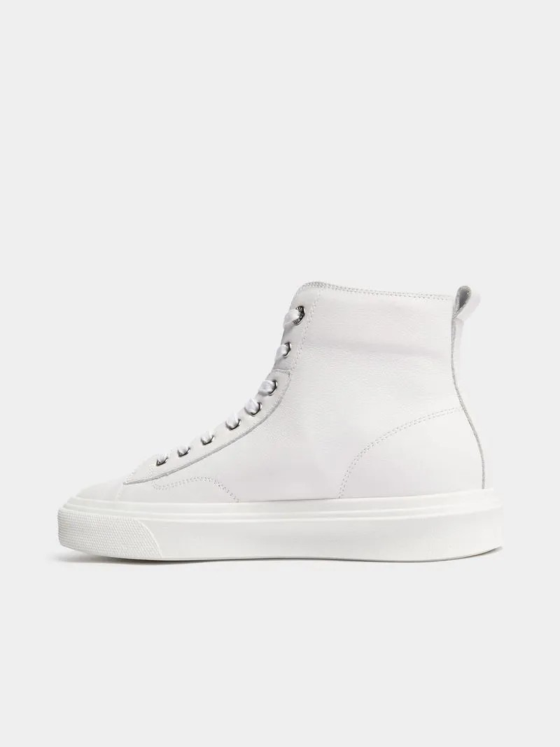 Fabiani Men's White Leather Apron High Top Sneakers