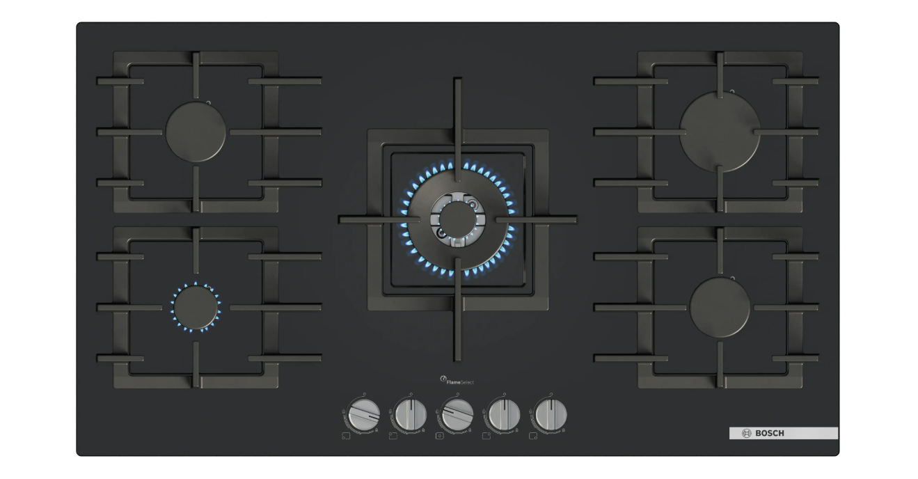 Bosch Series 6 90cm Black Tempered Glass Gas Hob – PPQ9B6I40