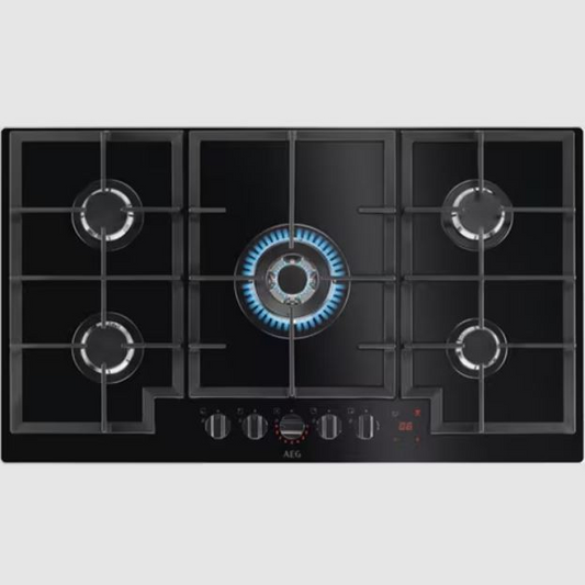 AEG 90cm 5 Burner Black Gas on Glass Hob – HKB95450NB