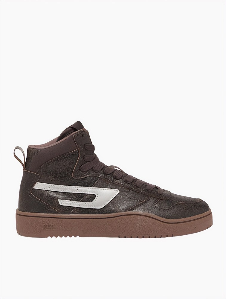 Diesel Brown Textured High-Top Sneakers