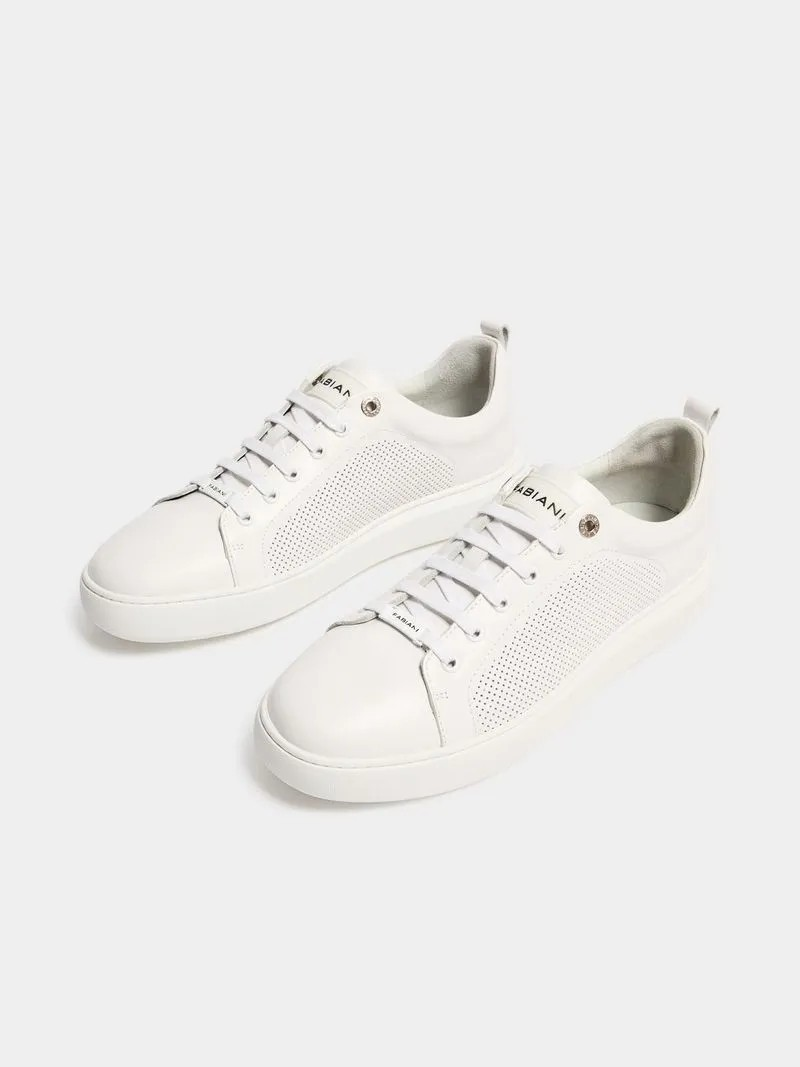 Fabiani Men's Leather Pinpunch White Court Sneakers