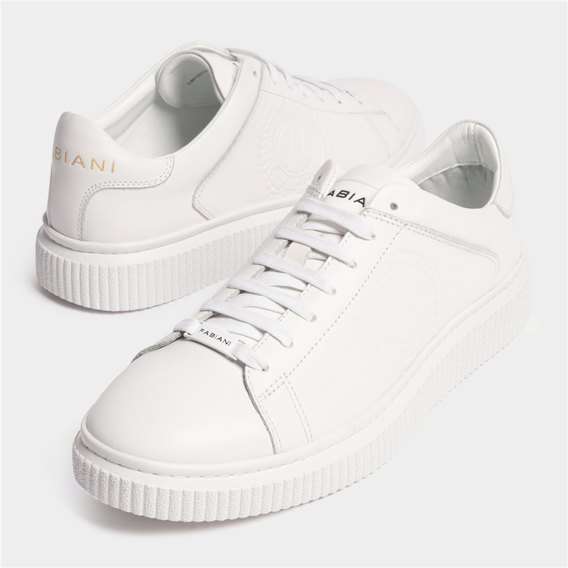 Men's Fabiani Debossed Crest White Sneakers – LESonline