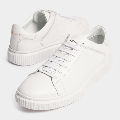 Men's Fabiani Debossed Crest White Sneakers