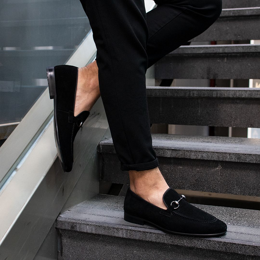 LIZZIO-Black Gill Suede Leather Loafers