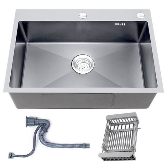 Stainless Steel Single Bowl Kitchen Sink with Drain Basket-Silver