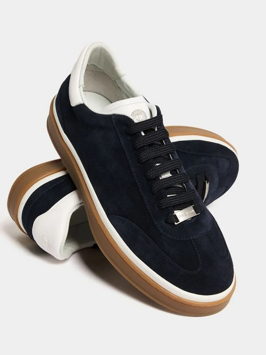 Fabiani Men's Navy Suede Retro Gum Sole Court Sneaker