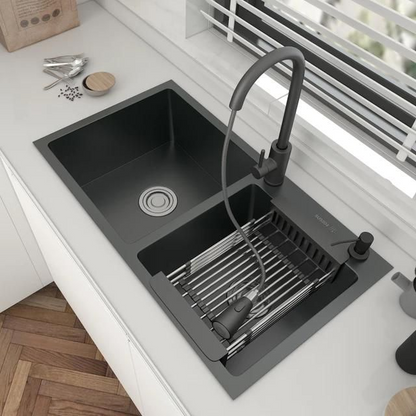 Top-Mounted Black Double Sink