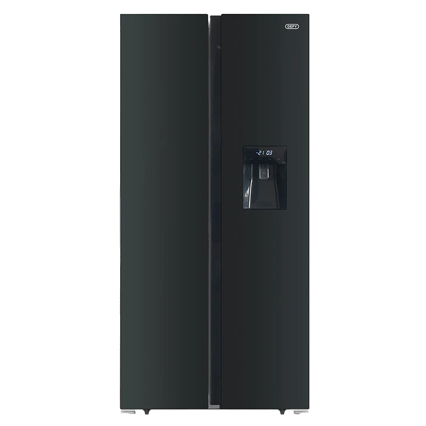 Defy 496Lt Black Glass Side by Side WD Fridge - DFF456