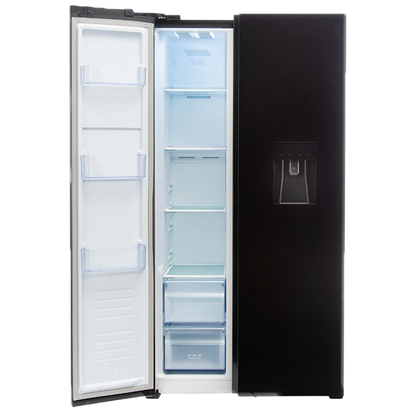 Defy 496Lt Black Glass Side by Side WD Fridge - DFF456