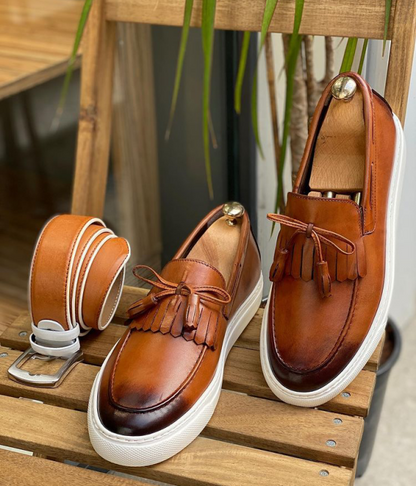 LIZZIO-Bay Brown Tassel Leather Loafers