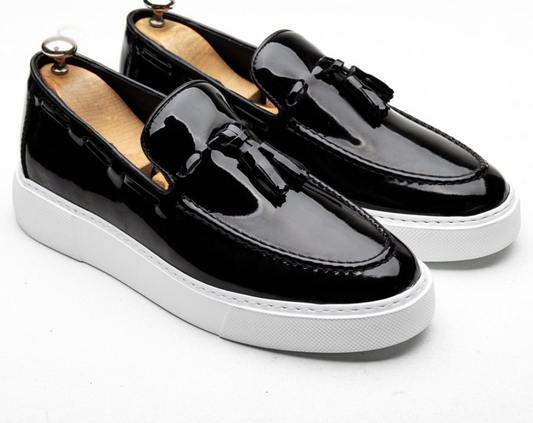 LIZZIO-Black Patent Don Tassel Leather Loafers