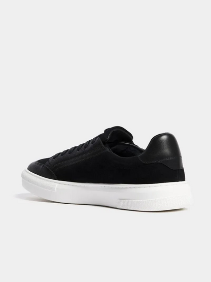 Fabiani Men's Retro Black Leather Court Sneakers