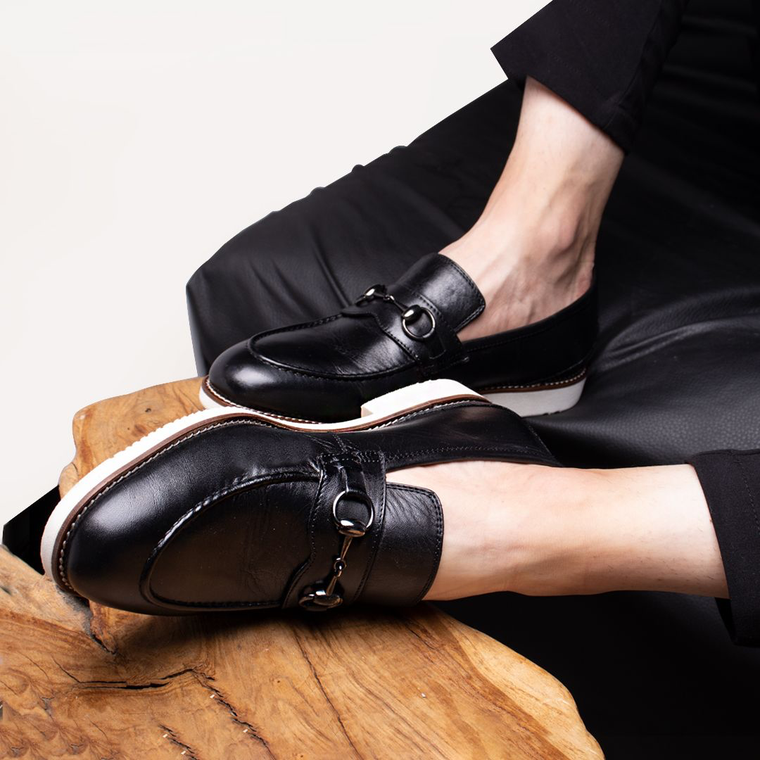 LIZZIO-Black Tally Leather Loafers