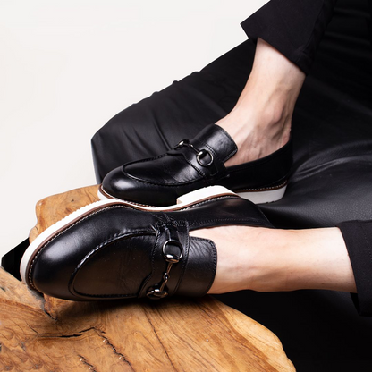 LIZZIO-Black Tally Leather Loafers