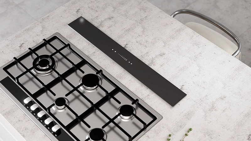 Falco - Countertop Black Glass Large Downdraft Extractor Fan – 90cm
