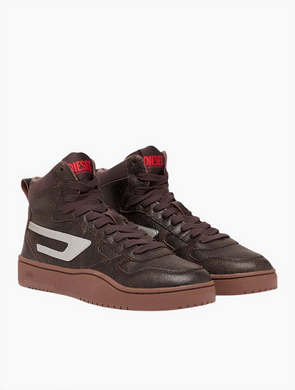 Diesel Brown Textured High-Top Sneakers