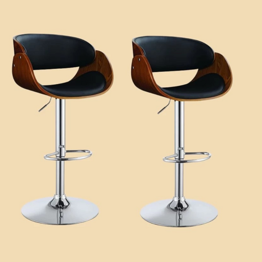 Leather Bar Chair  (Finish Colour - Black)  Set of 2