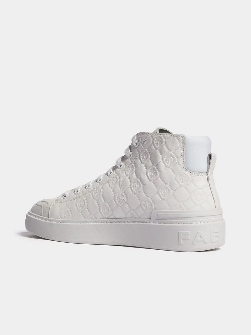 Fabiani Men's Collezione Leather Monogram White High Top