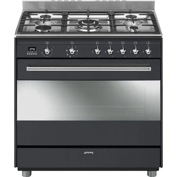 Smeg 90cm 5 Burner Black Gas/Electric Stove SSA91MAA9