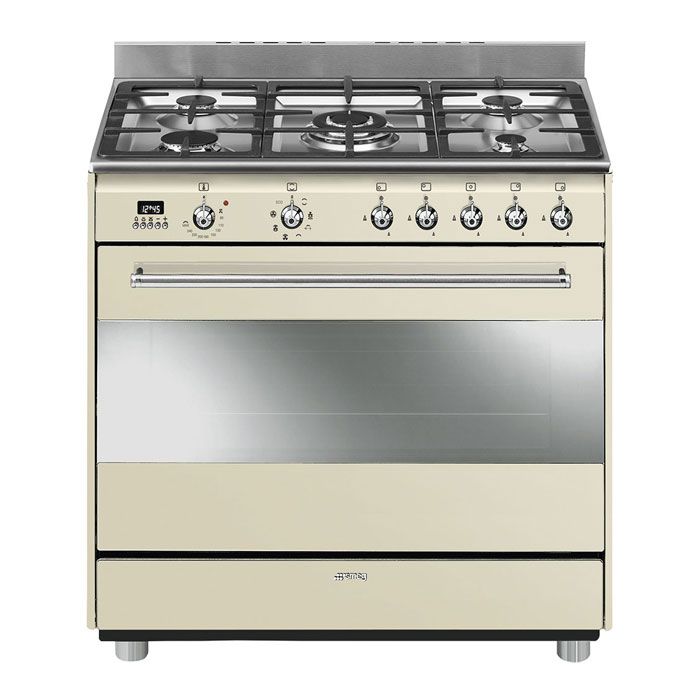 Smeg 90cm 5 Burner Cream Gas/Electric Stove  SSA91MAP9