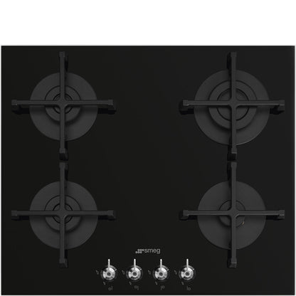 Smeg 60cm Black Classic 4 Burner Gas-on-Glass Hob – PV364NSA